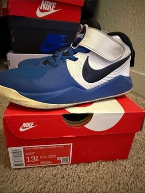 Nike Kids Blue and White High-Top Strap Sneaker